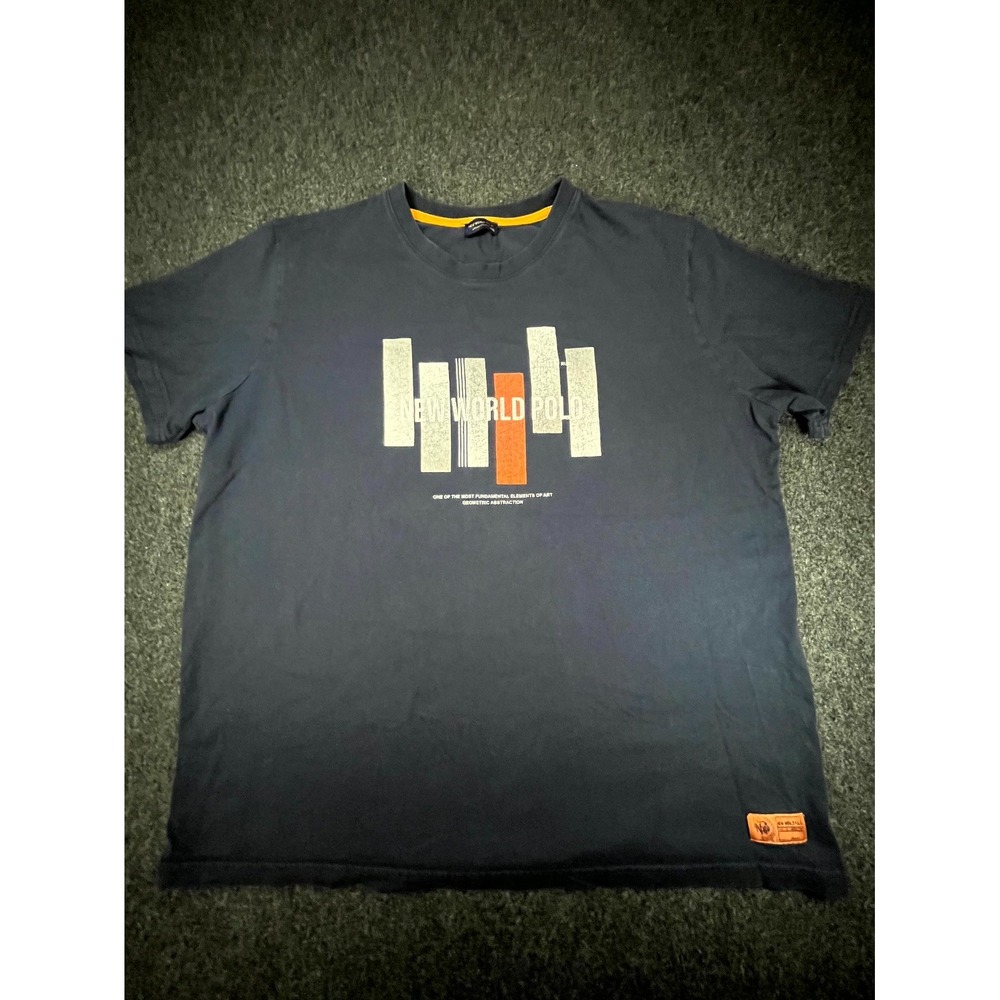 New World Polo T-Shirt Mens 4XL Navy Geometric Graphic Short Sleeve Crew Neck